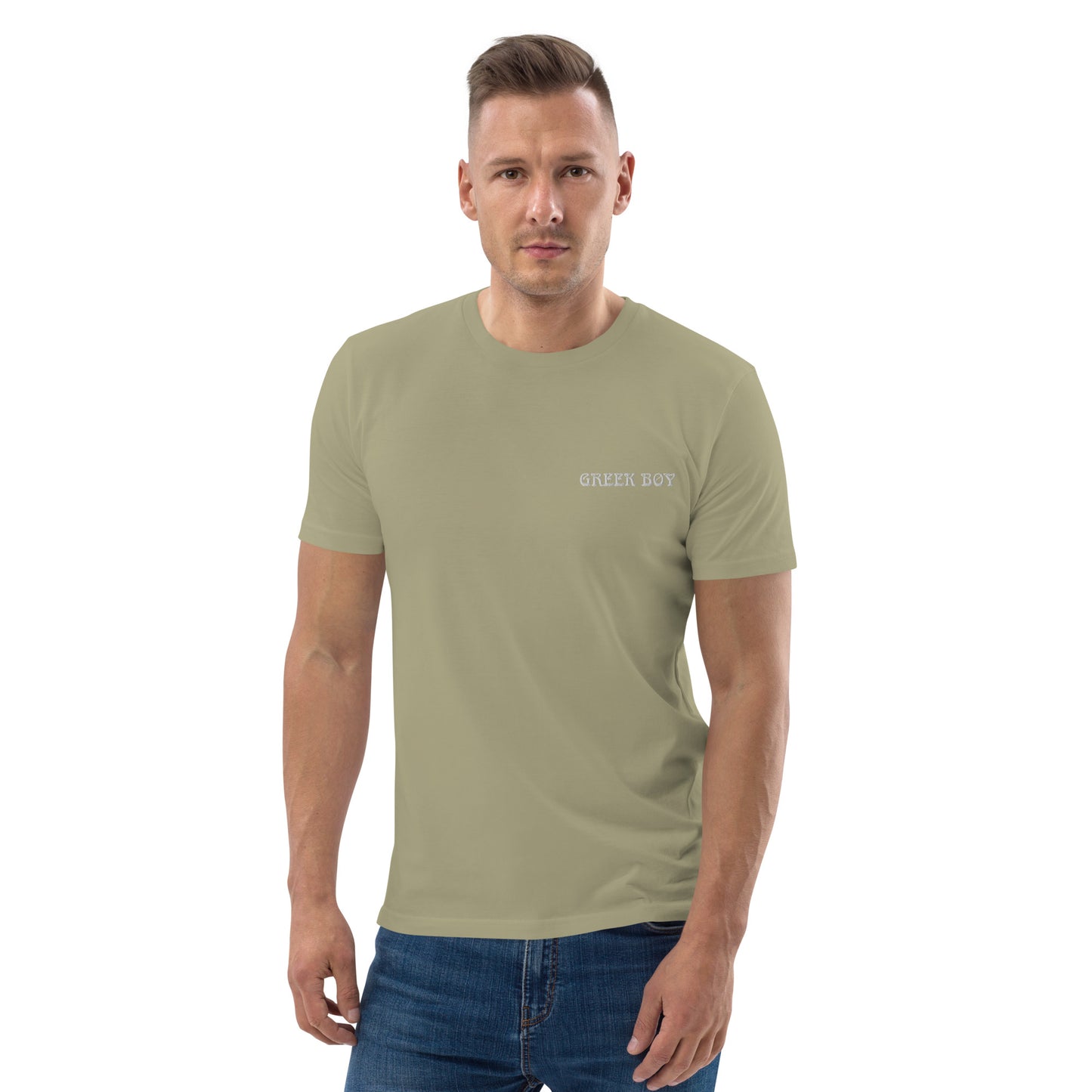 GREEK BOY EMBROIDERY WORD Unisex organic cotton t-shirt