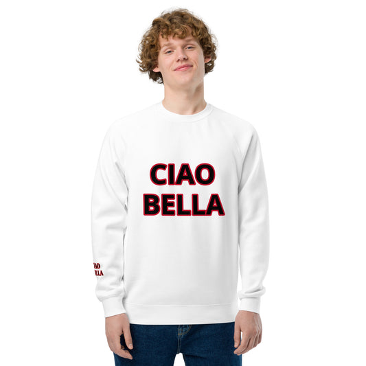 CIAO BELLA   ( RED AND BLACK WRITING)- Unisex raglan sweatshirt