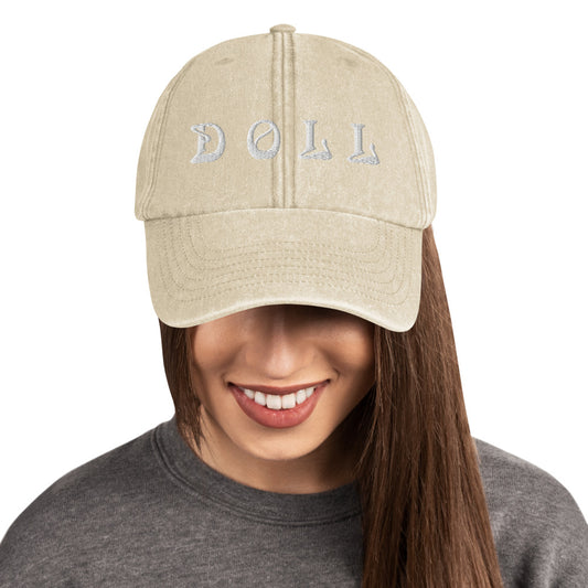 DOLL-VANILLA COLOR Vintage Hat WITH WHITE STITCH