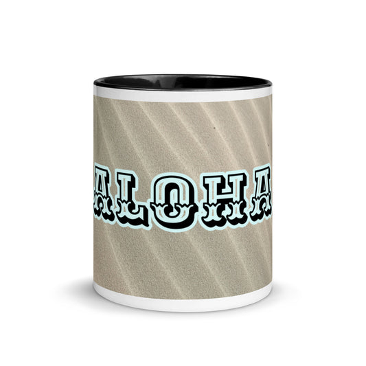 ALOHA Mug with HAWAIIN STAMP DESIGN & BLACK Color Inside
