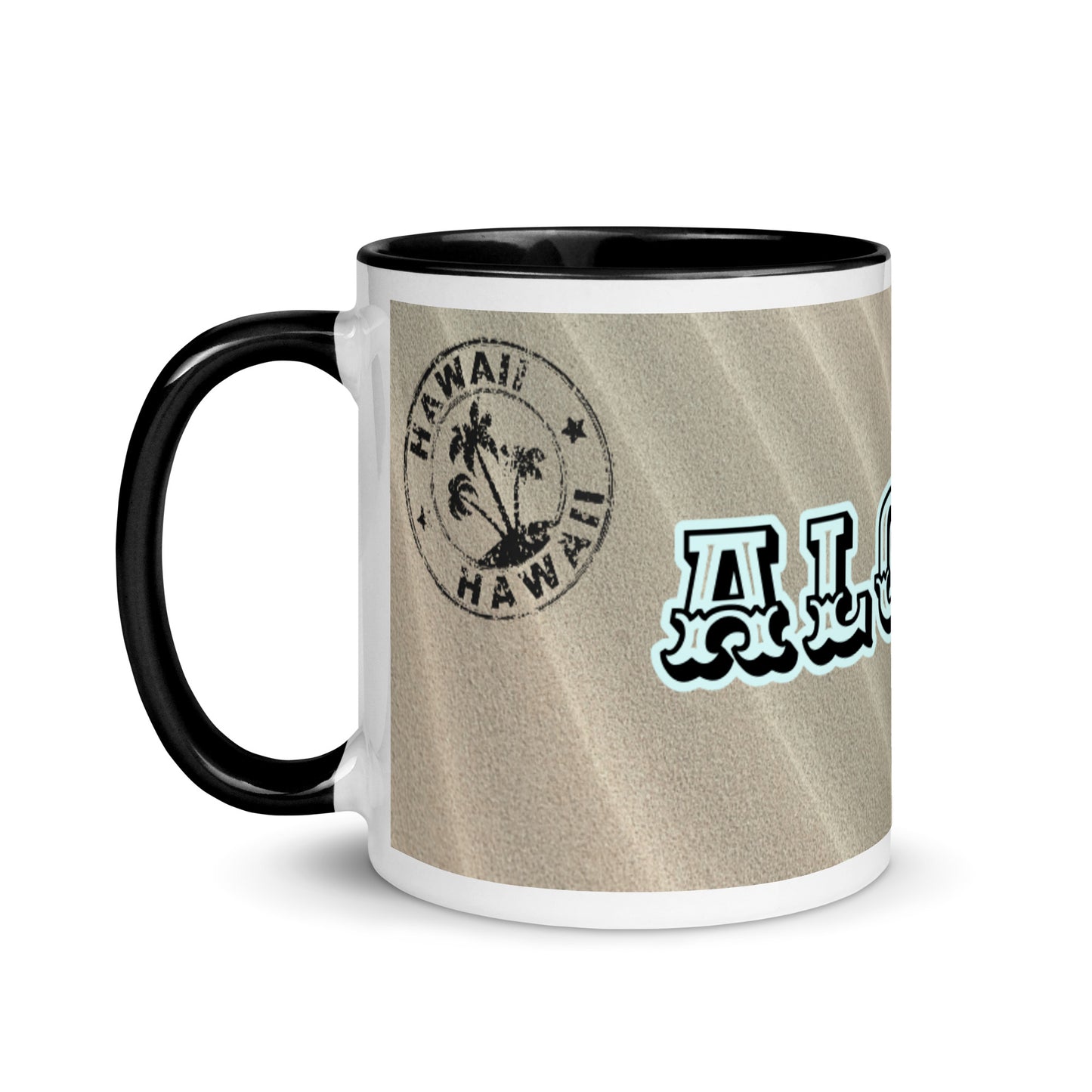 ALOHA Mug with HAWAIIN STAMP DESIGN & BLACK Color Inside