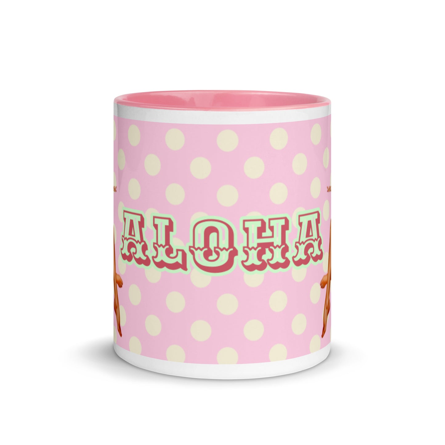 HAWAIIN ALOHA POLKA DOTS PINK Mug with PINK Color Inside