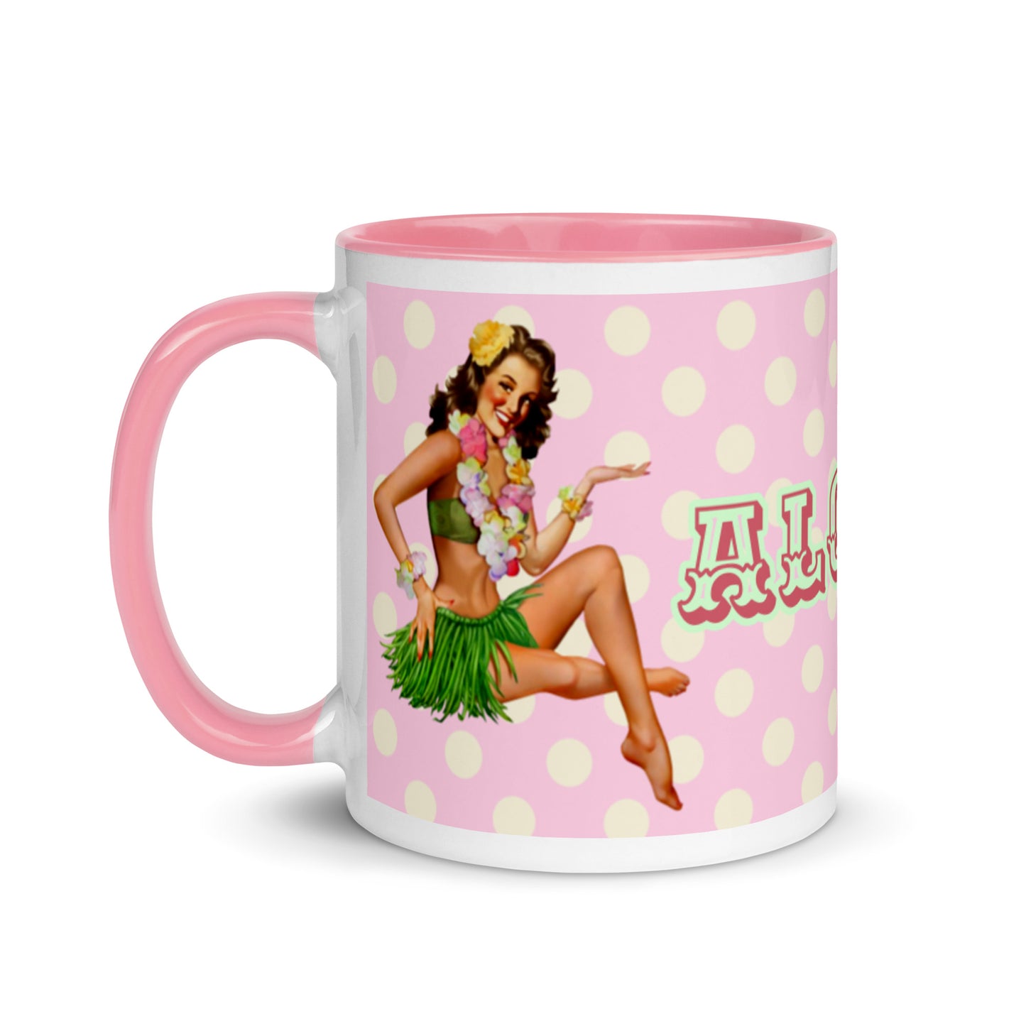 HAWAIIN ALOHA POLKA DOTS PINK Mug with PINK Color Inside