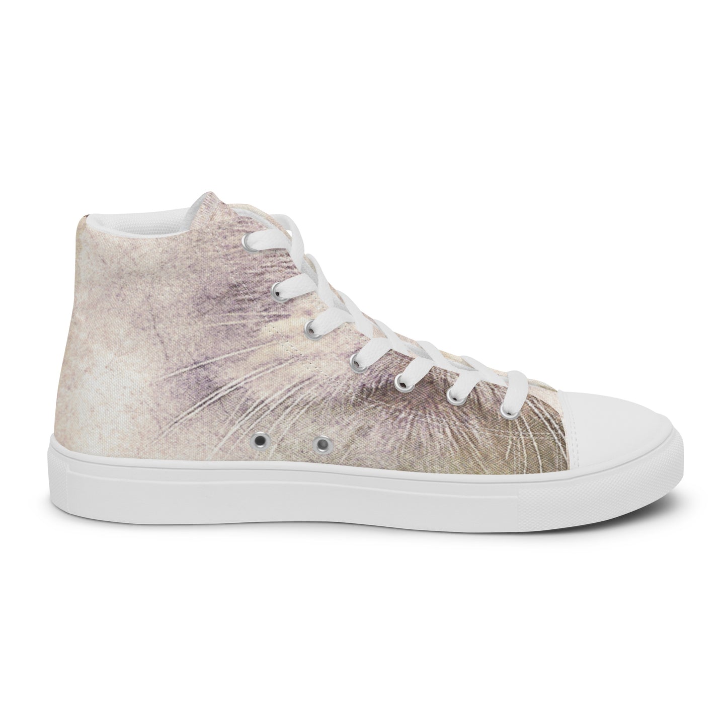 THE CAT'S MEOW A WHITE CAT PICTURED ON Women’s high top canvas shoes