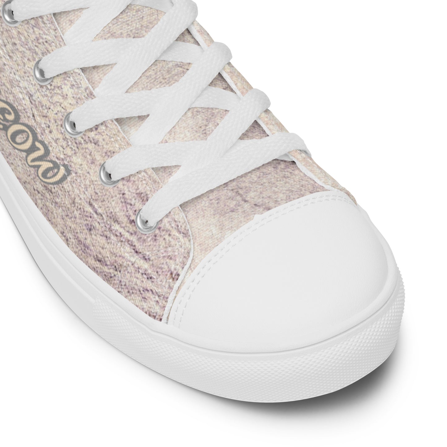 THE CAT'S MEOW A WHITE CAT PICTURED ON Women’s high top canvas shoes
