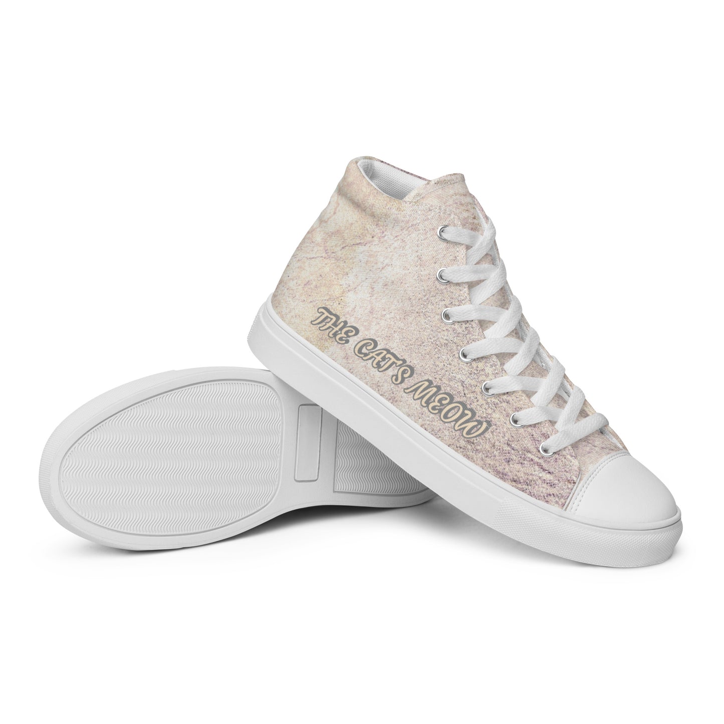 THE CAT'S MEOW A WHITE CAT PICTURED ON Women’s high top canvas shoes