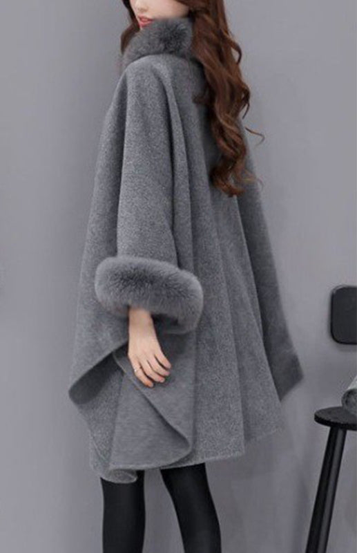 Korean Fox Fur Collar Style Cape Coat Woman