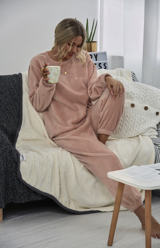 Women's Autumn And Winter Plush Two Piece Set
