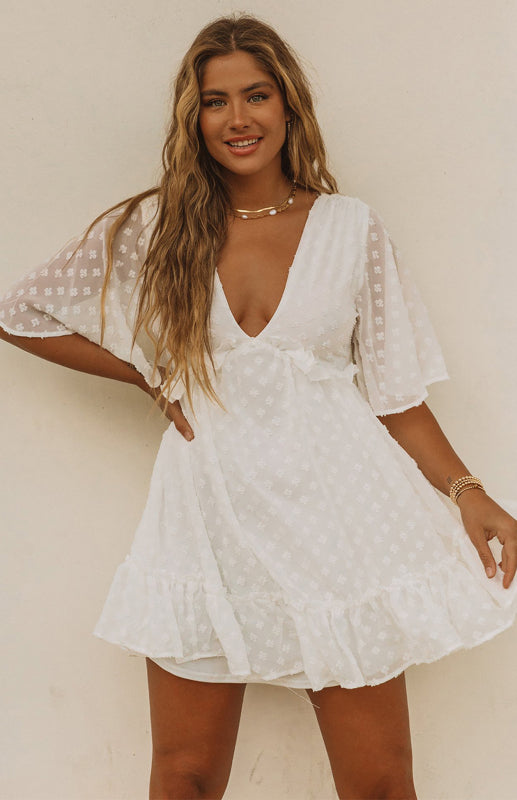 Women's ruffled deep V-neck high waist Mini Dress