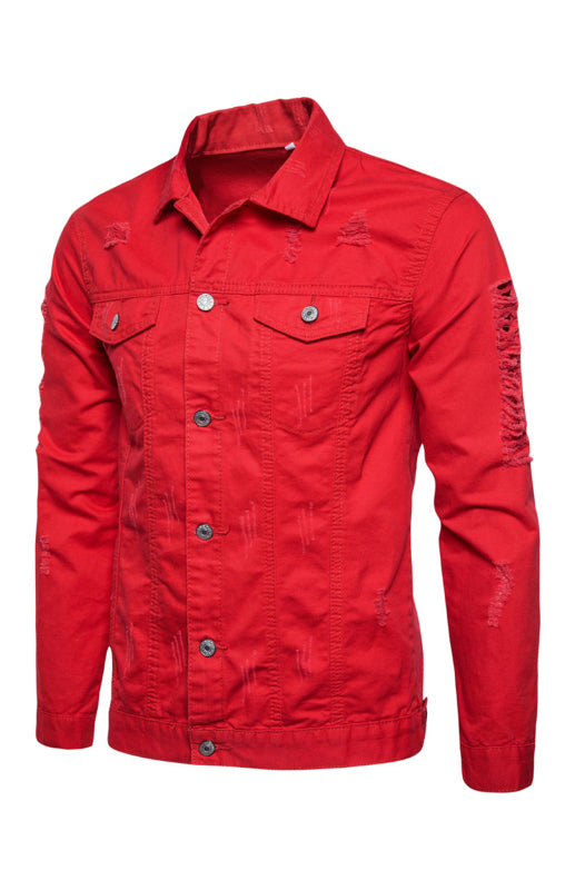 Men's Ripped Jacket Coat Fashion Lapel Jacket