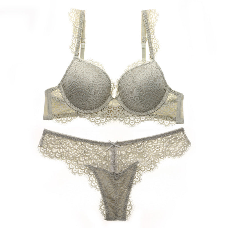 Lace Eyelashes Lace-Up Push-Up Bra Set