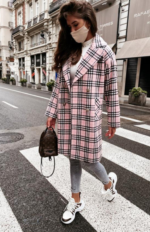 Ladies' Fashionable Double-Breasted Woolen Coat