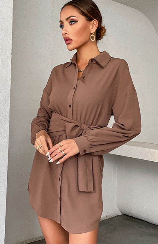 Elegant Shirt Long Sleeve Lapel Lapel Solid Color Dress