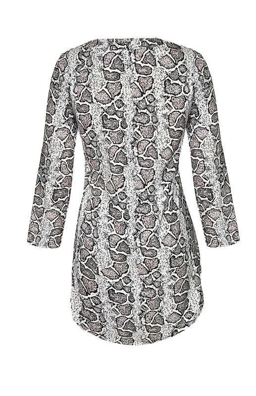 Women's V-Neck Long Sleeve Snake Print Shirt Dress