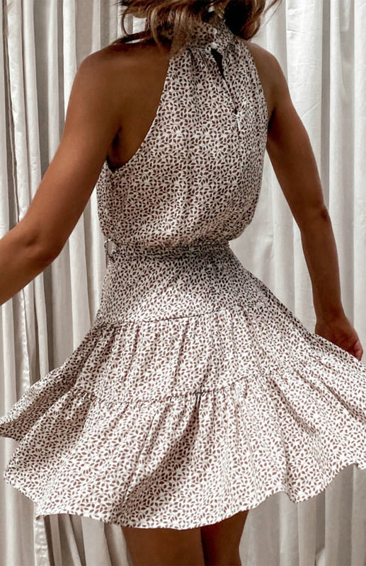 Women's Small High-End Sleeveless Straps Waist Flower Dress