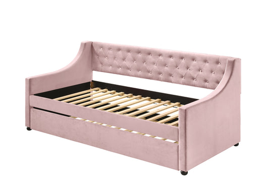 Lianna Twin Daybed & Trundle, Pink Velvet 39380