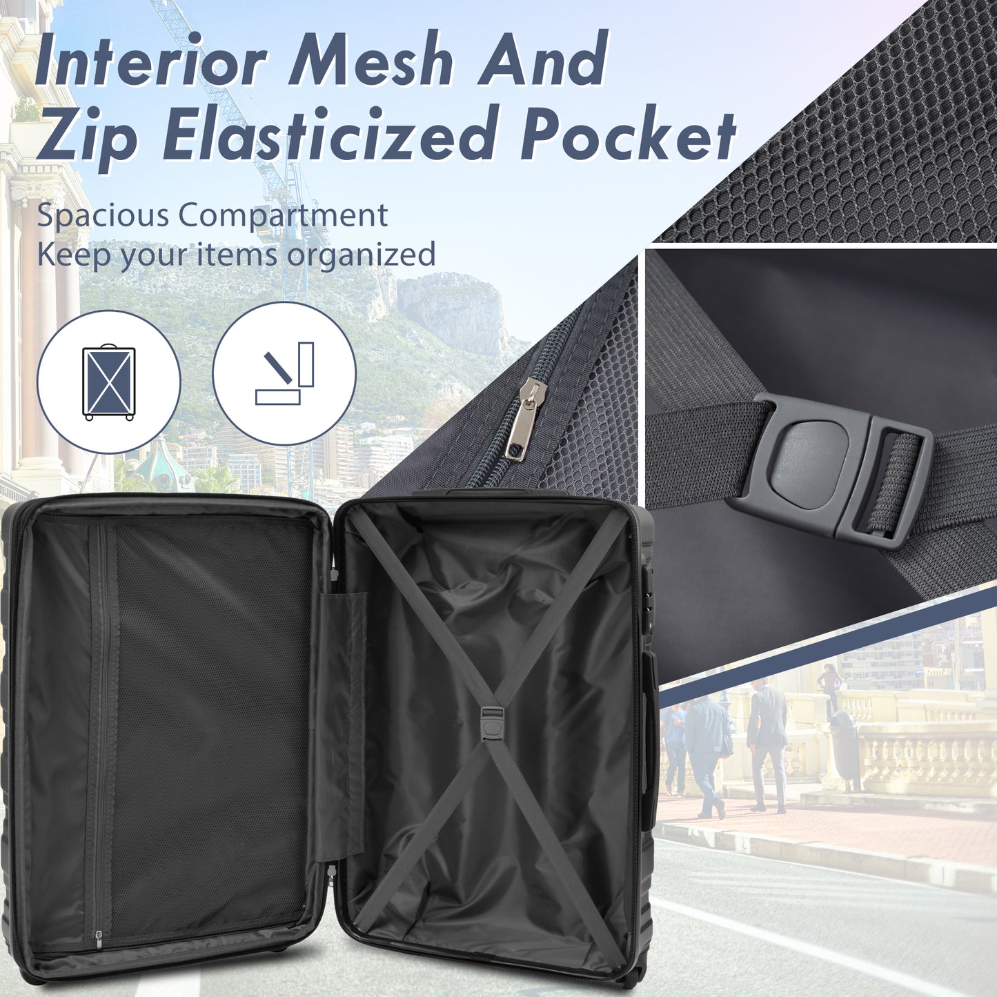 Hardshell Luggage Sets 3 Pcs Spinner Suitcase with TSA Lock Lightweight 20\'\'24\'\'28\'\'