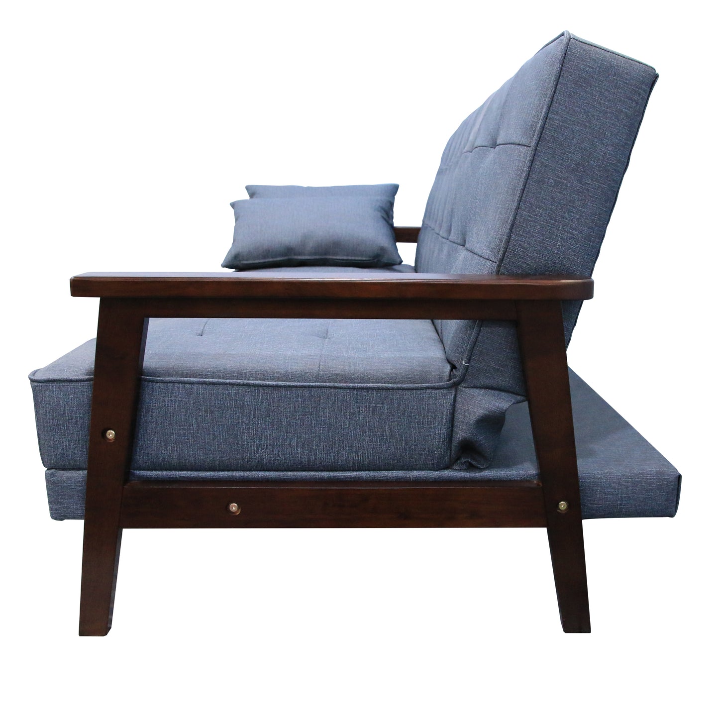 Natural fiber casting leather futon sofa bed with wood armrest