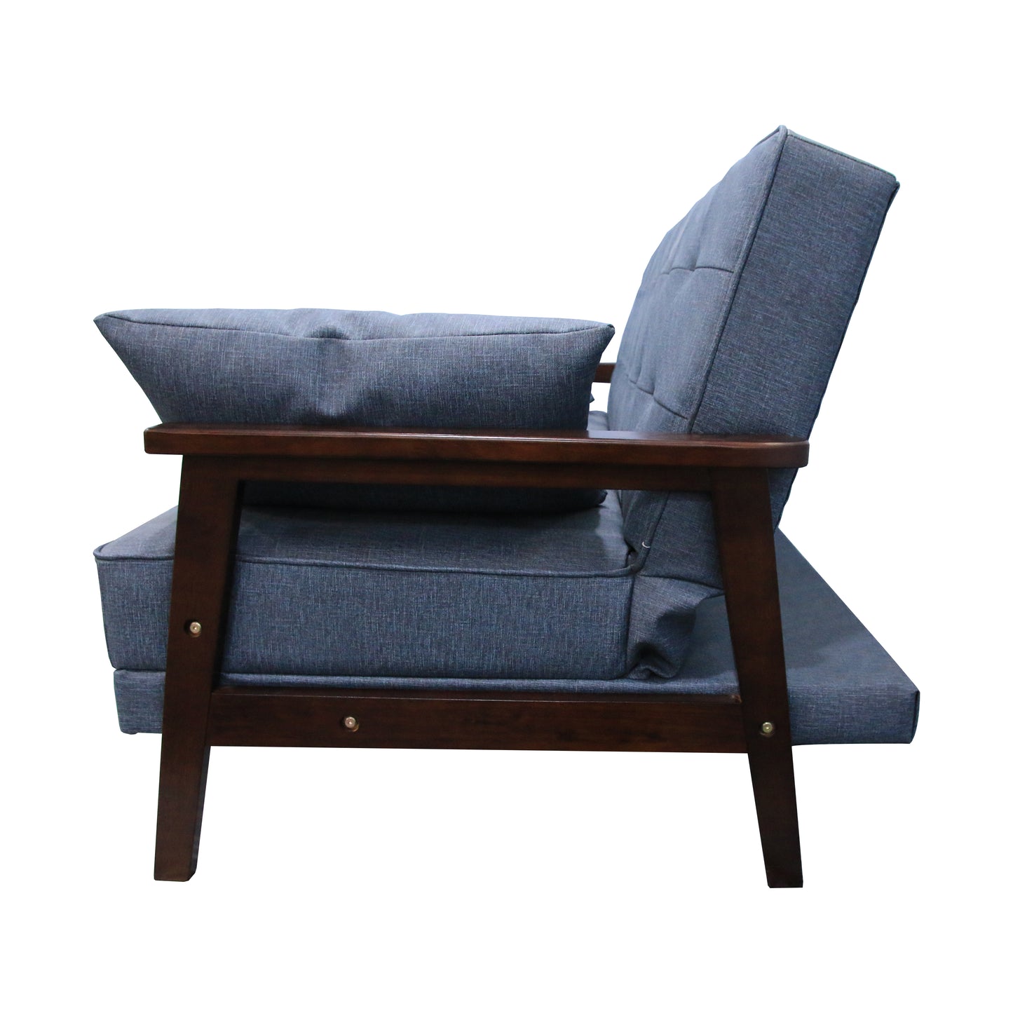 Natural fiber casting leather futon sofa bed with wood armrest