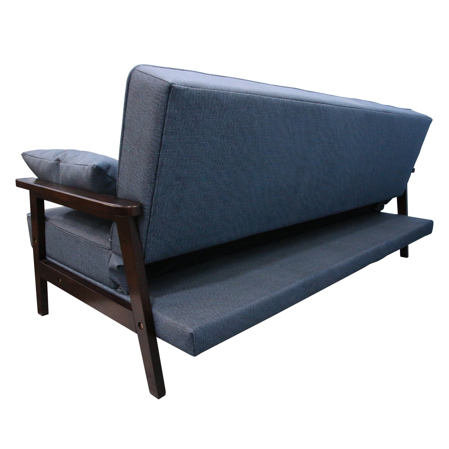 Natural fiber casting leather futon sofa bed with wood armrest