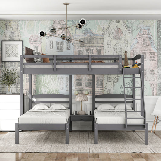 Full over Twin & Twin Bunk Bed,Triple Bunk Bed, Gray(Expected Arrival Time:1.25)