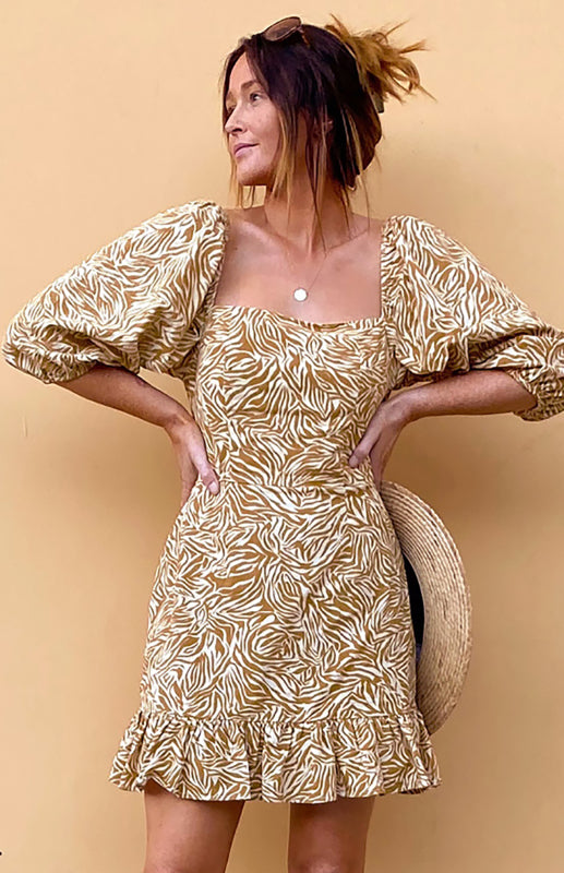 Women's Balloon Sleeve Short Print Dress