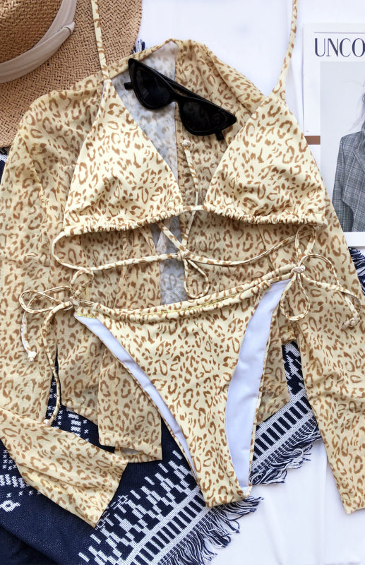 Leopard Print Swimsuit Three-Piece Set