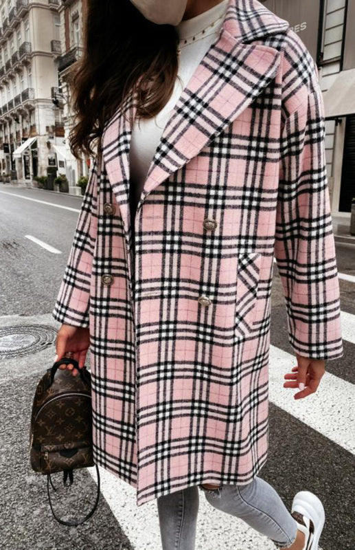 Ladies' Fashionable Double-Breasted Woolen Coat