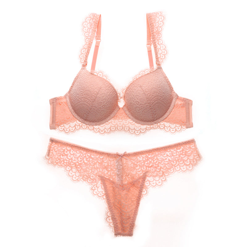 Lace Eyelashes Lace-Up Push-Up Bra Set