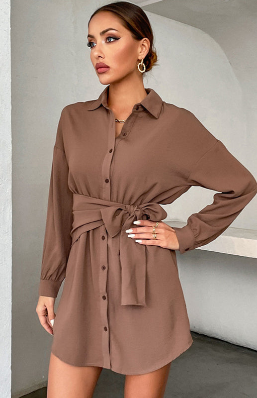 Elegant Shirt Long Sleeve Lapel Lapel Solid Color Dress