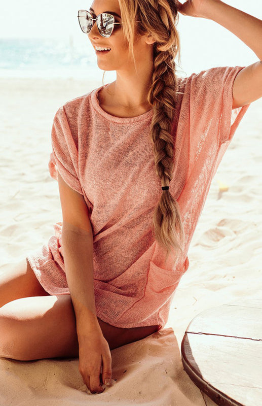 Women's Casual Loose Knit Pocket Round Neck Dress