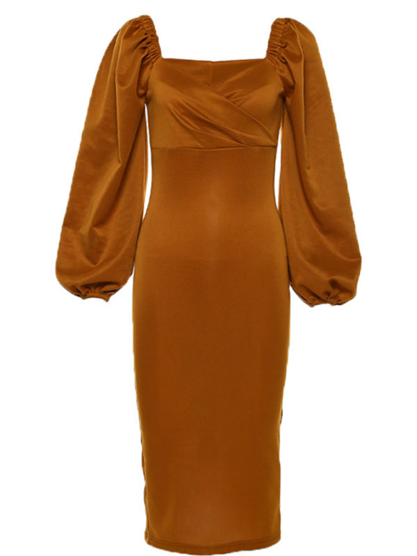 Long Bubble Sleeve Sexy Long Sleeve Dress