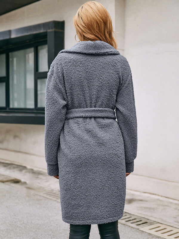 Mid-Length Lapel Belted Single-Breasted Woolen Coat