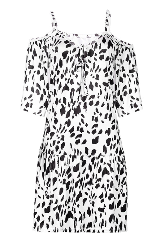 European and American Sling Leopard Print Puff Sleeve Loose Dress