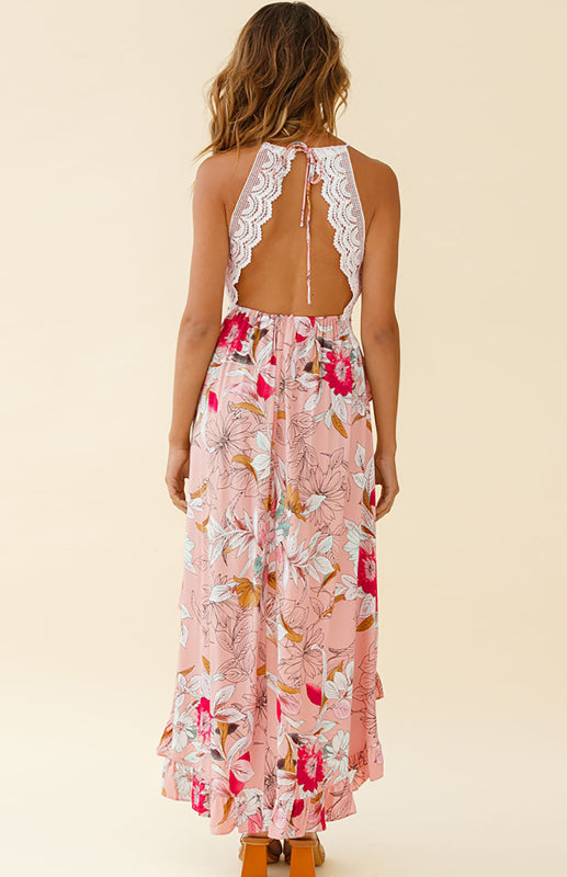 Women's Backless Lace Sling Irregular Skirt Dress