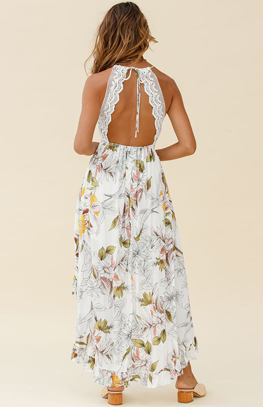 Women's Backless Lace Sling Irregular Skirt Dress