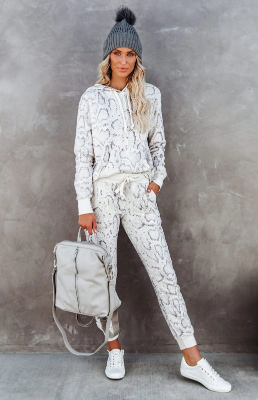 Women's Snake Print Hooded Pants Set