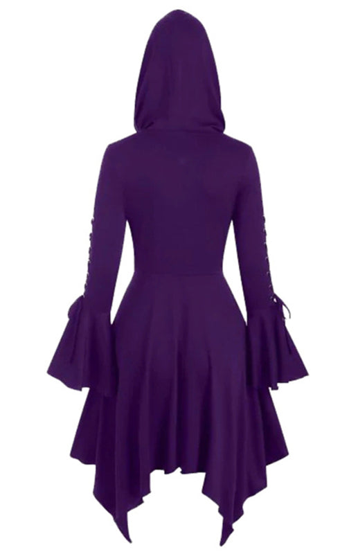 Corns With Hooded Lotus Leaf Sleeves With Irregular Hem Cape Coat