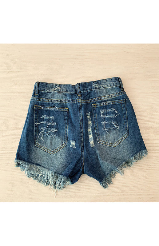 Women's American Flag Fringe Star Print Denim Shorts