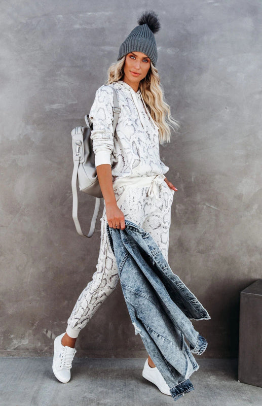 Women's Snake Print Hooded Pants Set