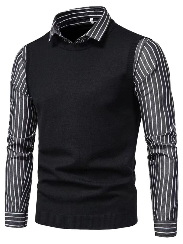 Men's Fake Two Shirts Button Down Shirts Long-Sleeve Work Shirt Spread Collar Tops