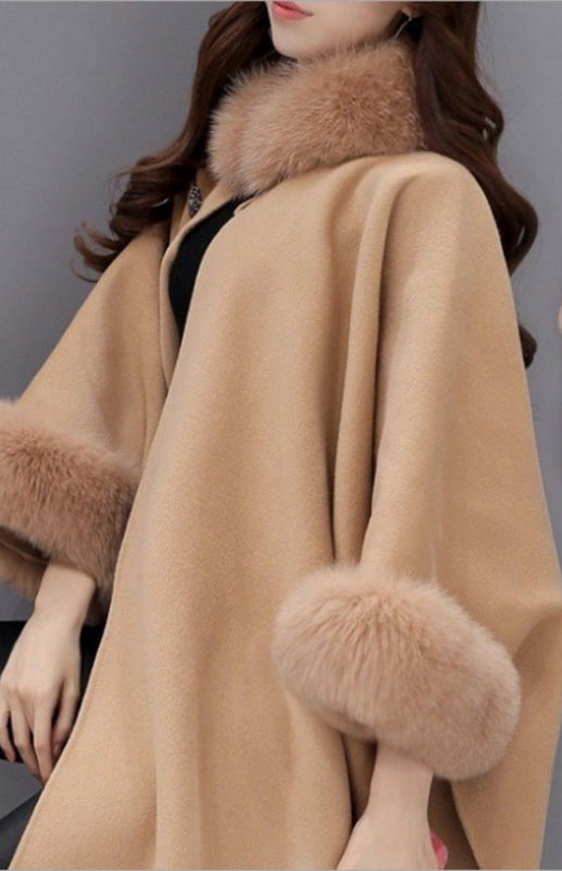 Korean Fox Fur Collar Style Cape Coat Woman