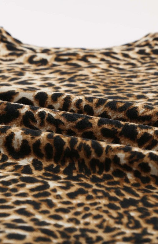 Girls Leopard Print Ruffle Short Sleeve Crew Neck Top