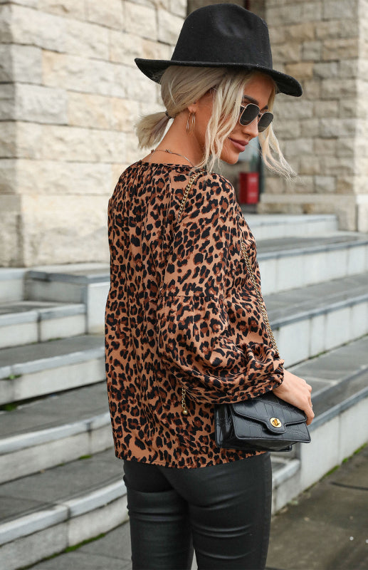 Women's Pullover Leopard Chiffon Shirt