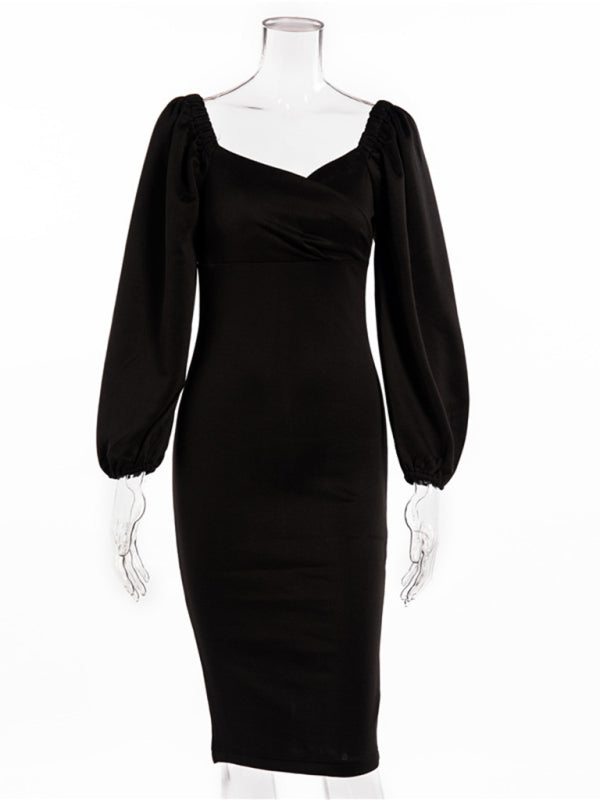 Long Bubble Sleeve Sexy Long Sleeve Dress