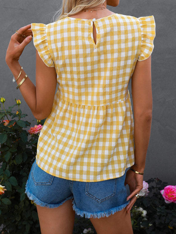 Women's V-neck sleeveless Plaid top