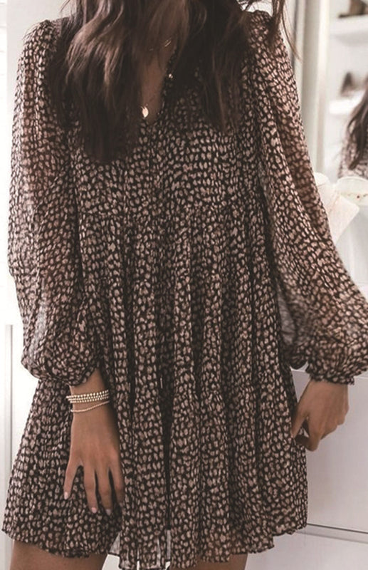 Sexy Snakeskin Printed Long Sleeve Dress