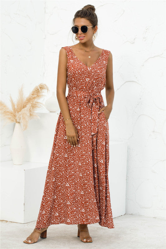 Women's Leopard Print Dress With V-Neck And Strappy