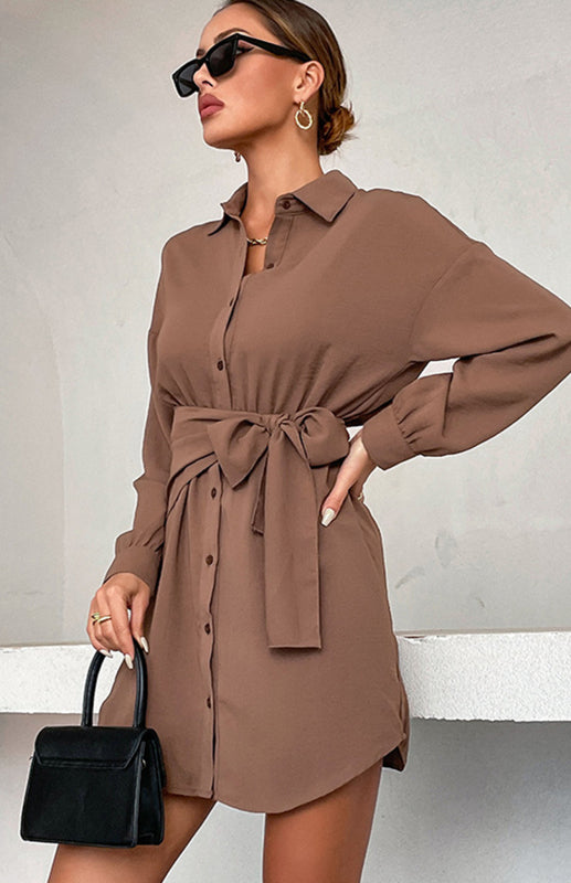 Elegant Shirt Long Sleeve Lapel Lapel Solid Color Dress