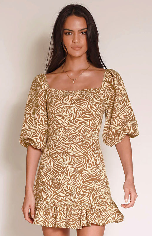 Women's Balloon Sleeve Short Print Dress